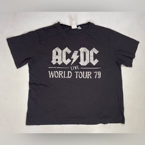 H&M ACDC Highway To Hell Live World Tour 79 Graphic T-shirt Women Medium Gray - Picture 1 of 6